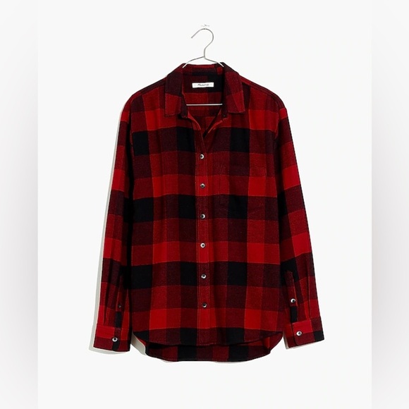 Madewell Flannel Side-Button Oversized Ex-Boyfriend Shirt Buffalo Check Large - Picture 4 of 14